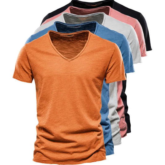 T-shirt 100% coton à manches courtes et col en V pour homme